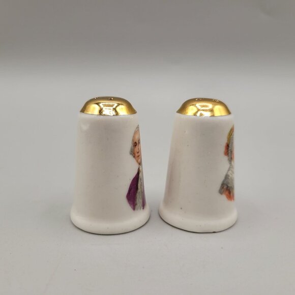 George and Martha Washington Ceramic Salt and Pepper Shaker Set Gold Tops - Picture 4 of 7
